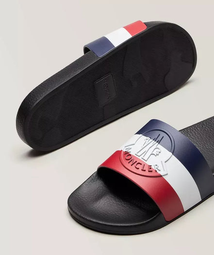 Moncler Basile Tricolor Logo Black Rubber Slides (Pre-Loved)