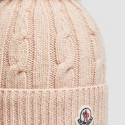 Moncler Rose Pink Cable-Knit Fur Pom-Pom Beanie (Pre-Loved)