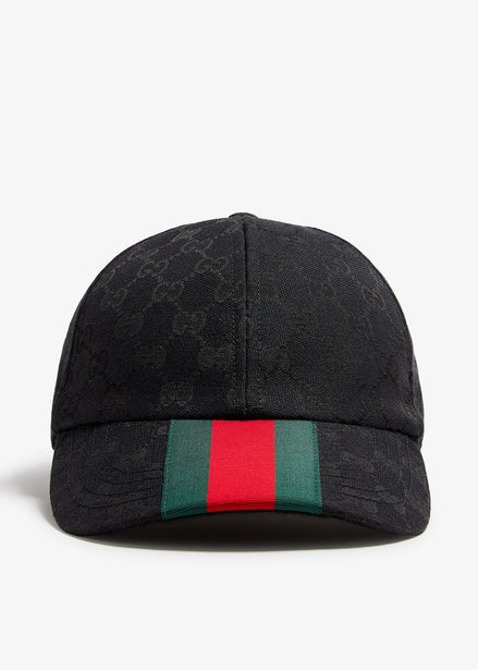 Gucci Original GG Canvas Web Stripe Black Baseball Hat (Pre-Loved)