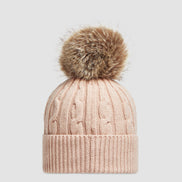 Moncler Rose Pink Cable-Knit Fur Pom-Pom Beanie (Pre-Loved)