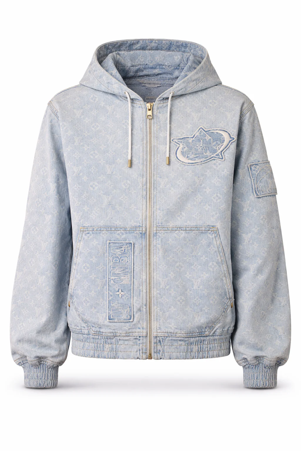 Louis Vuitton x NBA Monogram Bleached Denim Zip-Up Hoodie (Pre-Loved)