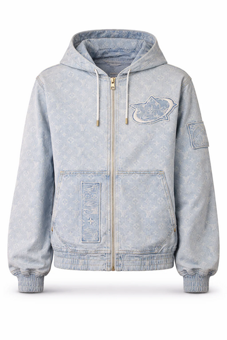 Louis Vuitton x NBA Monogram Bleached Denim Zip-Up Hoodie (Pre-Loved)