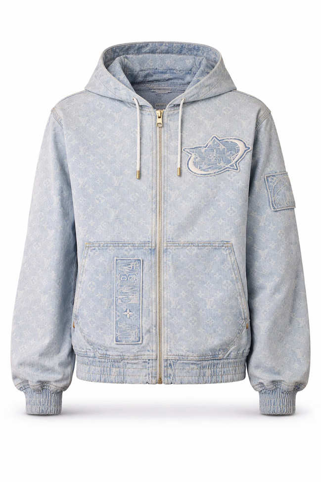 Louis Vuitton x NBA Monogram Bleached Denim Zip-Up Hoodie (Pre-Loved)