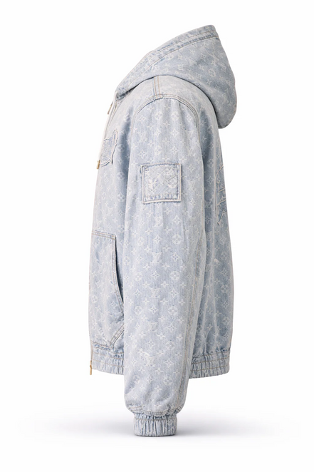 Louis Vuitton x NBA Monogram Bleached Denim Zip-Up Hoodie (Pre-Loved)