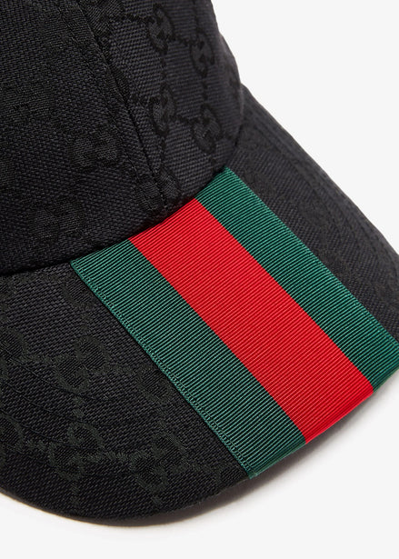 Gucci Original GG Canvas Web Stripe Black Baseball Hat (Pre-Loved)
