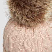 Moncler Rose Pink Cable-Knit Fur Pom-Pom Beanie (Pre-Loved)