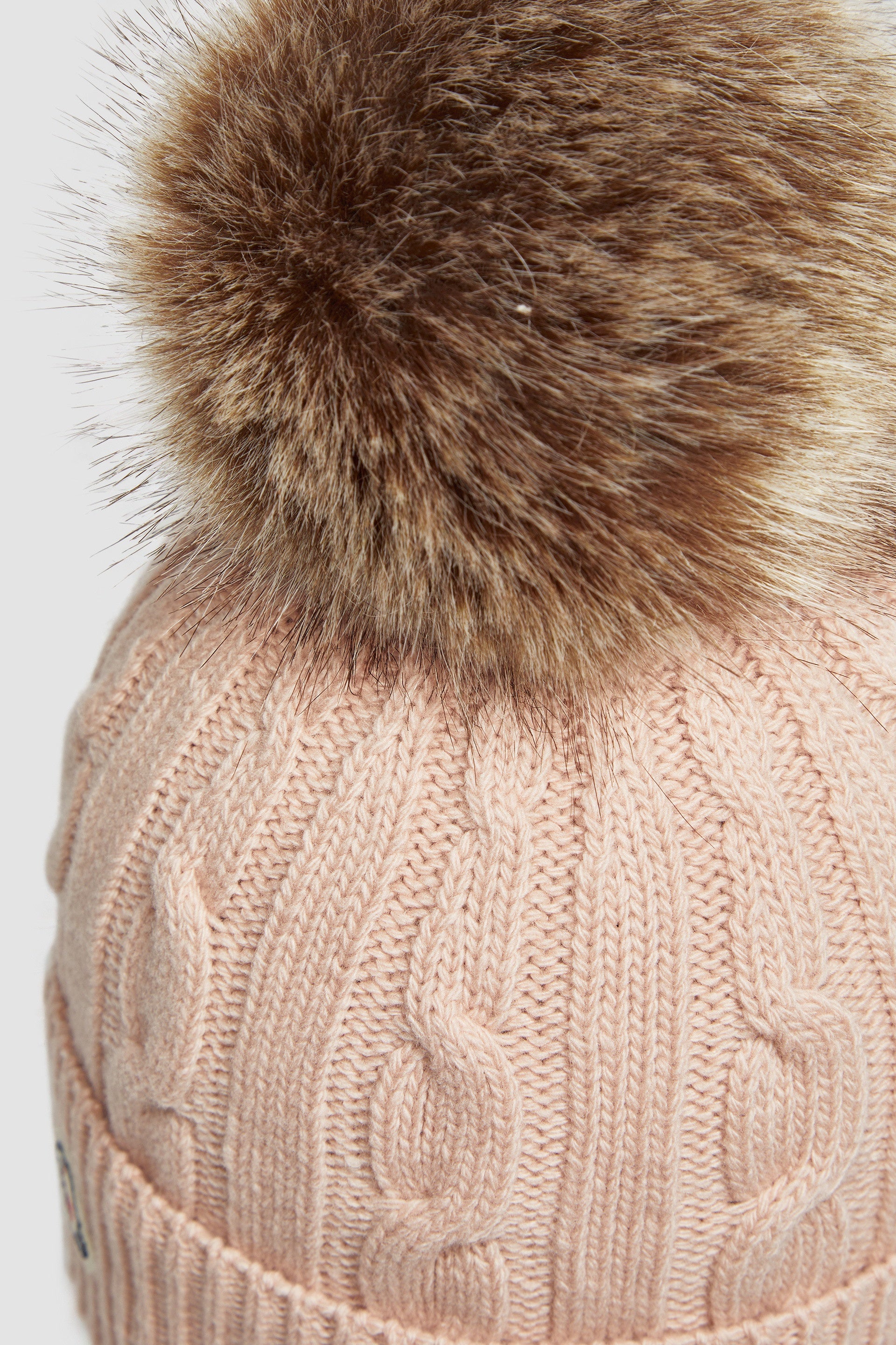 Moncler Rose Pink Cable-Knit Fur Pom-Pom Beanie (Pre-Loved)