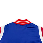 Amiri Blue Satin & Leather Trim Varsity Bomber Jacket 