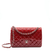 Chanel Classic Double Flap Medium Red Monogram Patent Leather (Pre-Loved)