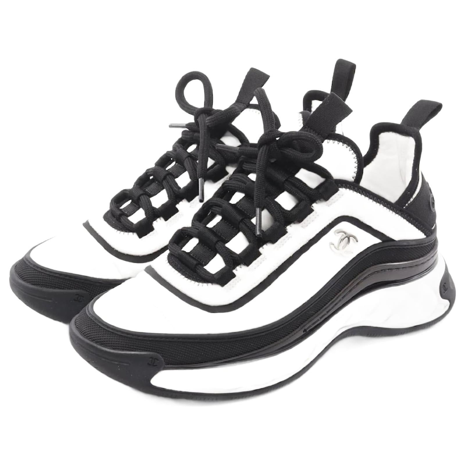 Chanel White and Black Runner Sneakers 