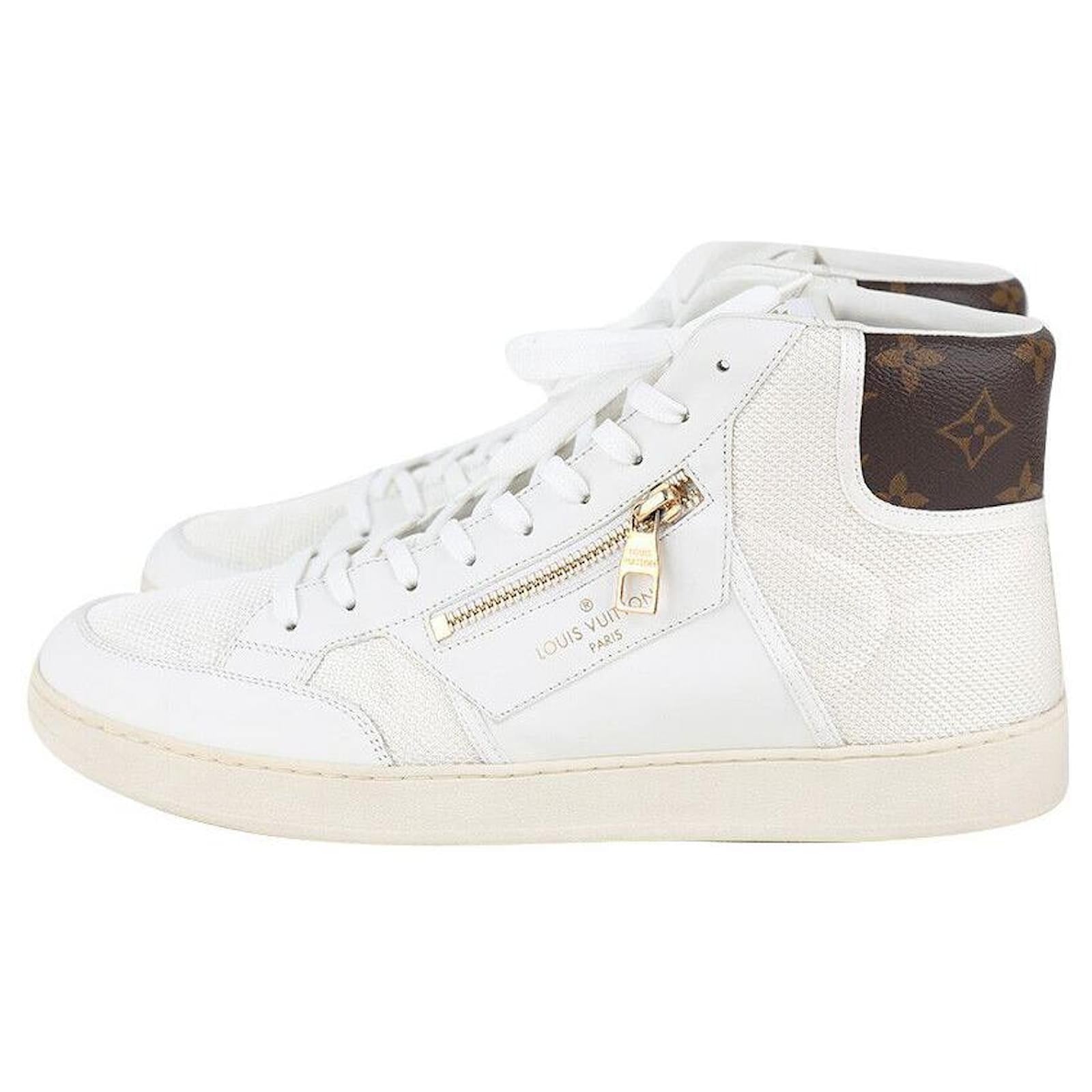 Louis Vuitton Rivoli White Leather Monogram High-Top Sneakers (Pre-Loved)