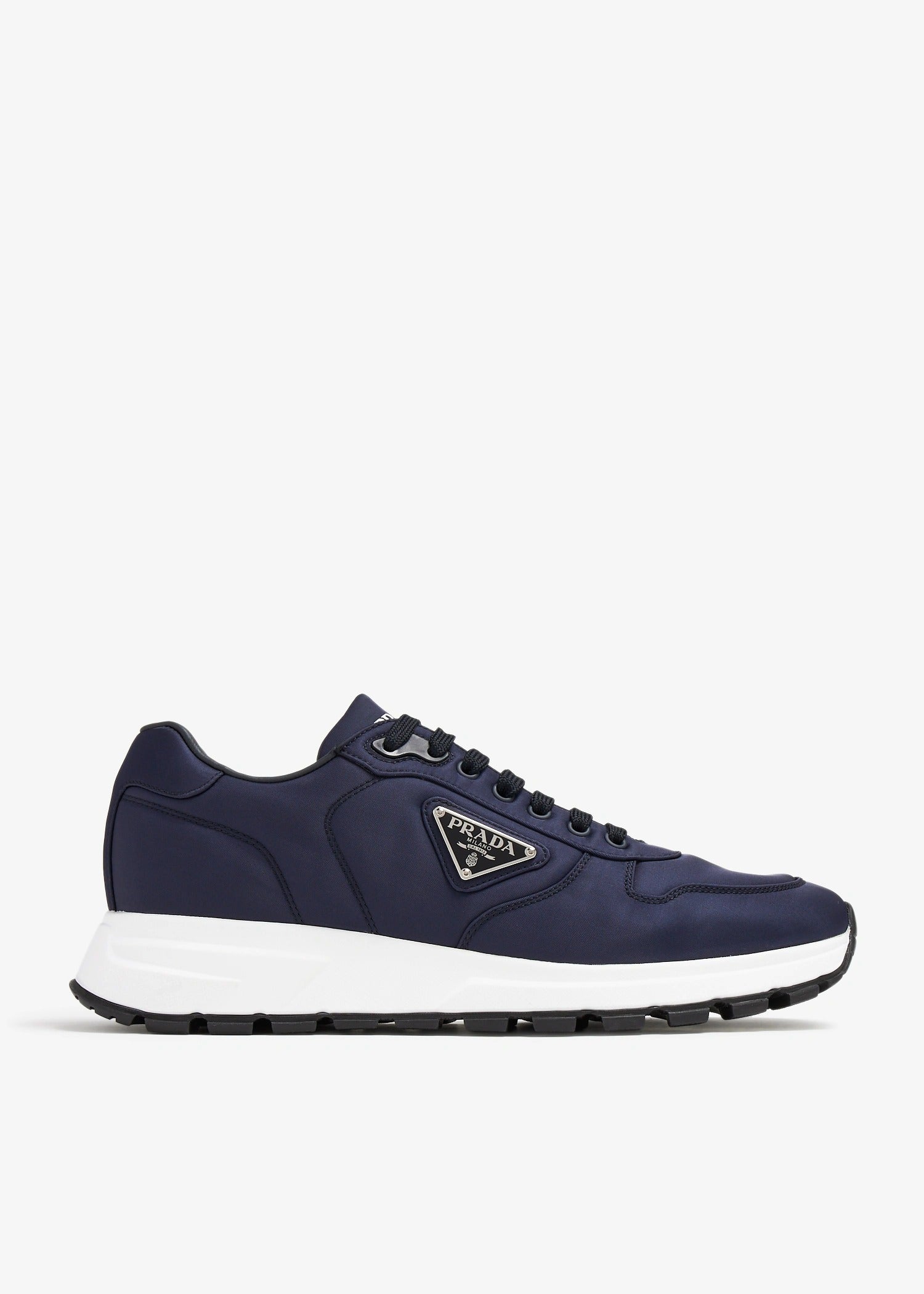 Prada Navy Suede and Nylon Triangle Logo Sneakers 