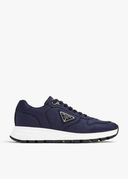 Prada Navy Suede and Nylon Triangle Logo Sneakers "Unworn"
