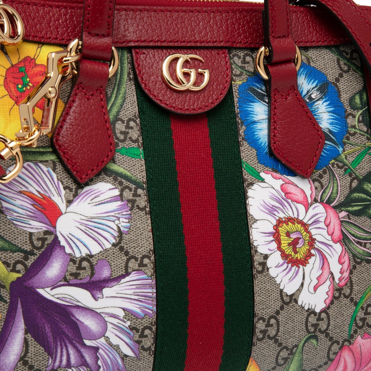 Gucci Ophidia GG Flora Red Leather Small Tote Bag (Pre-Loved)