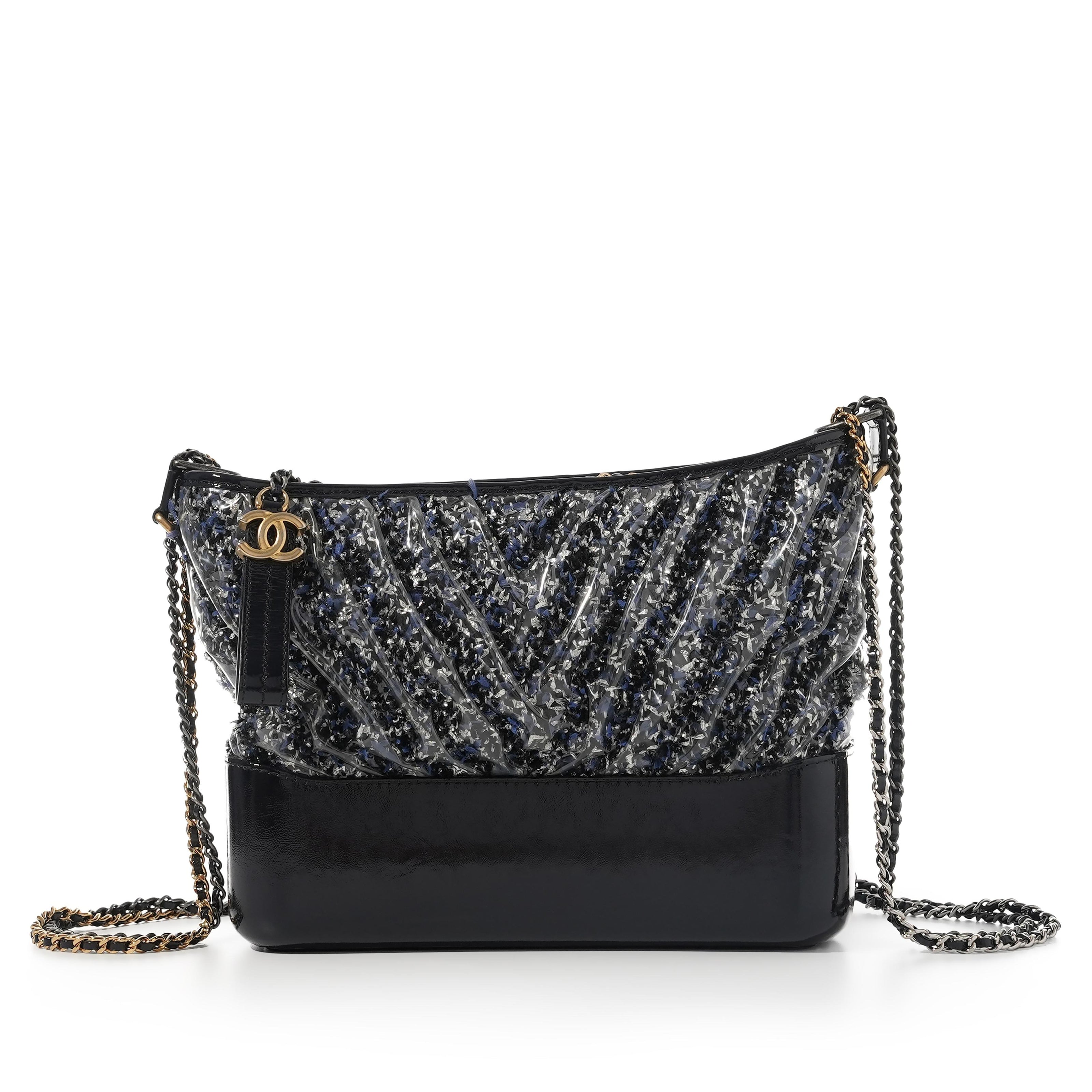 Chanel Medium Plastic Chevron Gabrielle Tweed Hobo Bag (Pre-Loved)