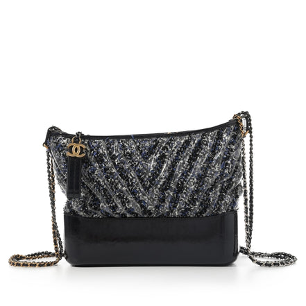 Chanel Medium Plastic Chevron Gabrielle Tweed Hobo Bag (Pre-Loved)