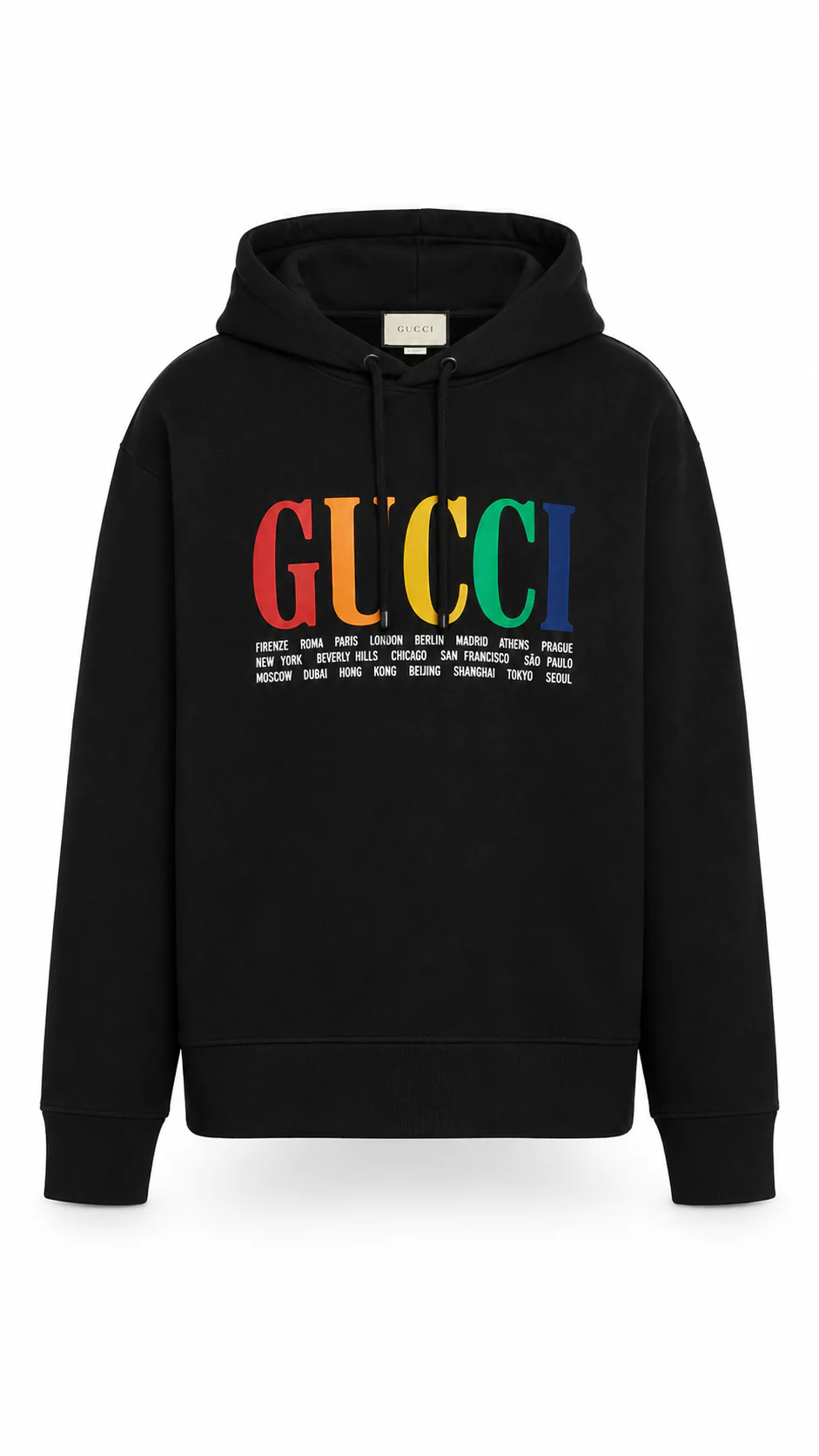 Gucci Black Rainbow Cities Logo Hoodie 