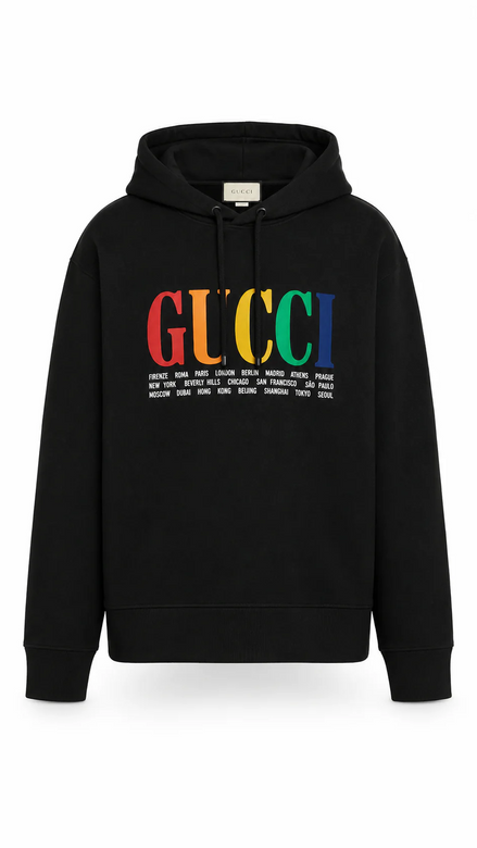 Gucci Black Rainbow Cities Logo Hoodie "Unworn"