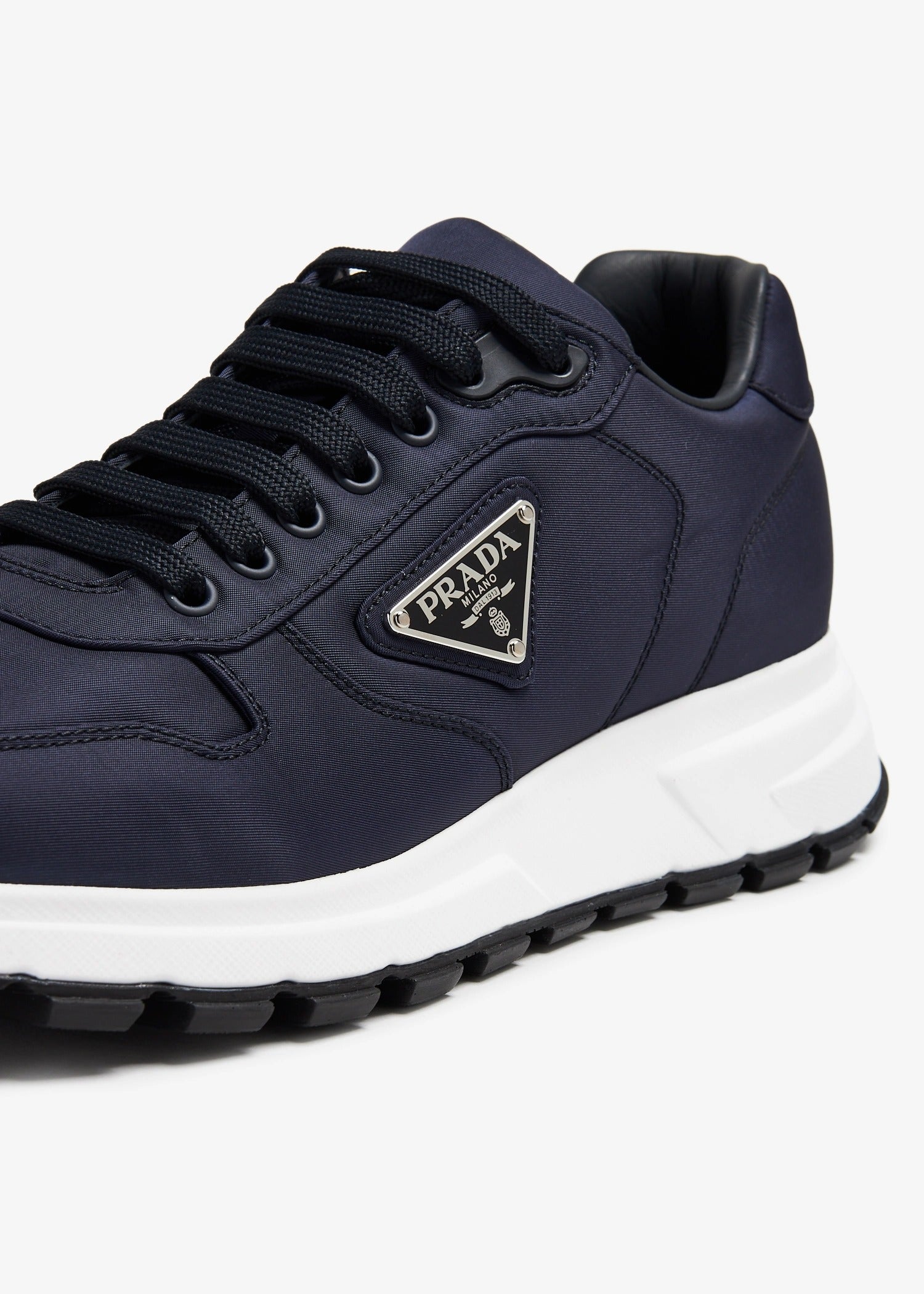 Prada Navy Suede and Nylon Triangle Logo Sneakers 