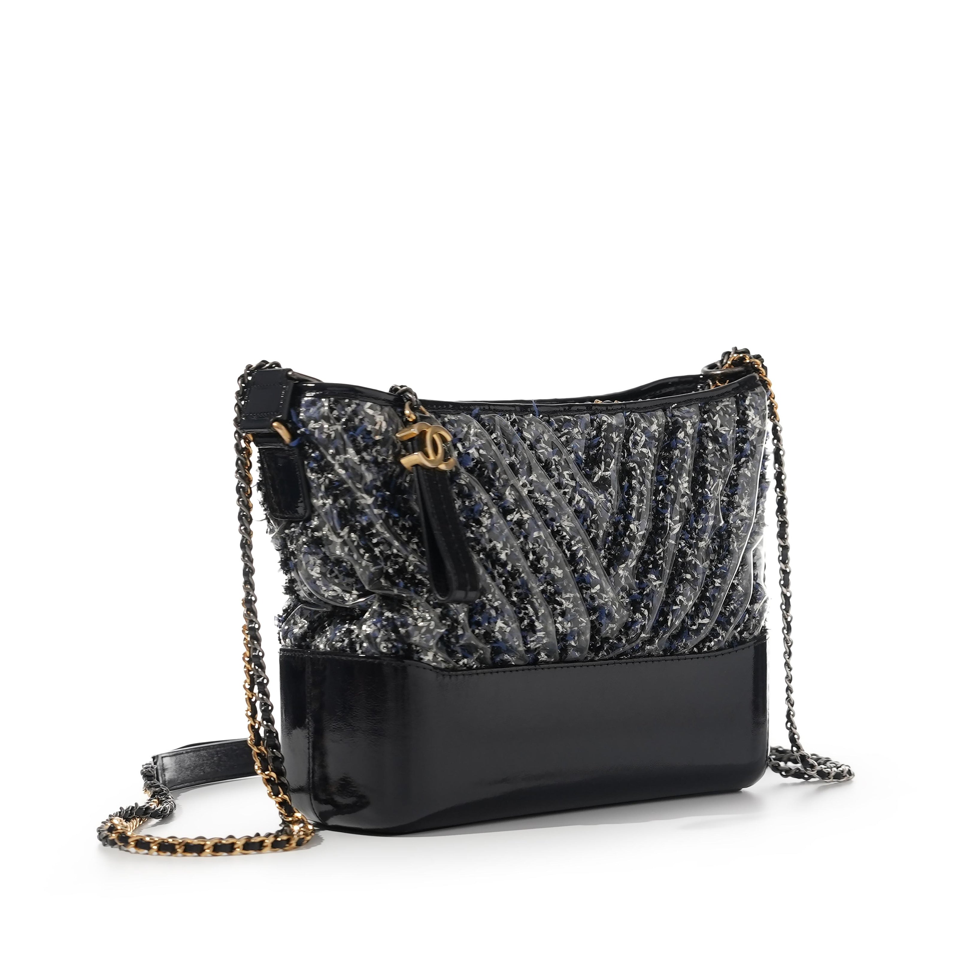 Chanel Medium Plastic Chevron Gabrielle Tweed Hobo Bag (Pre-Loved)