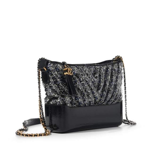 Chanel Medium Plastic Chevron Gabrielle Tweed Hobo Bag (Pre-Loved)