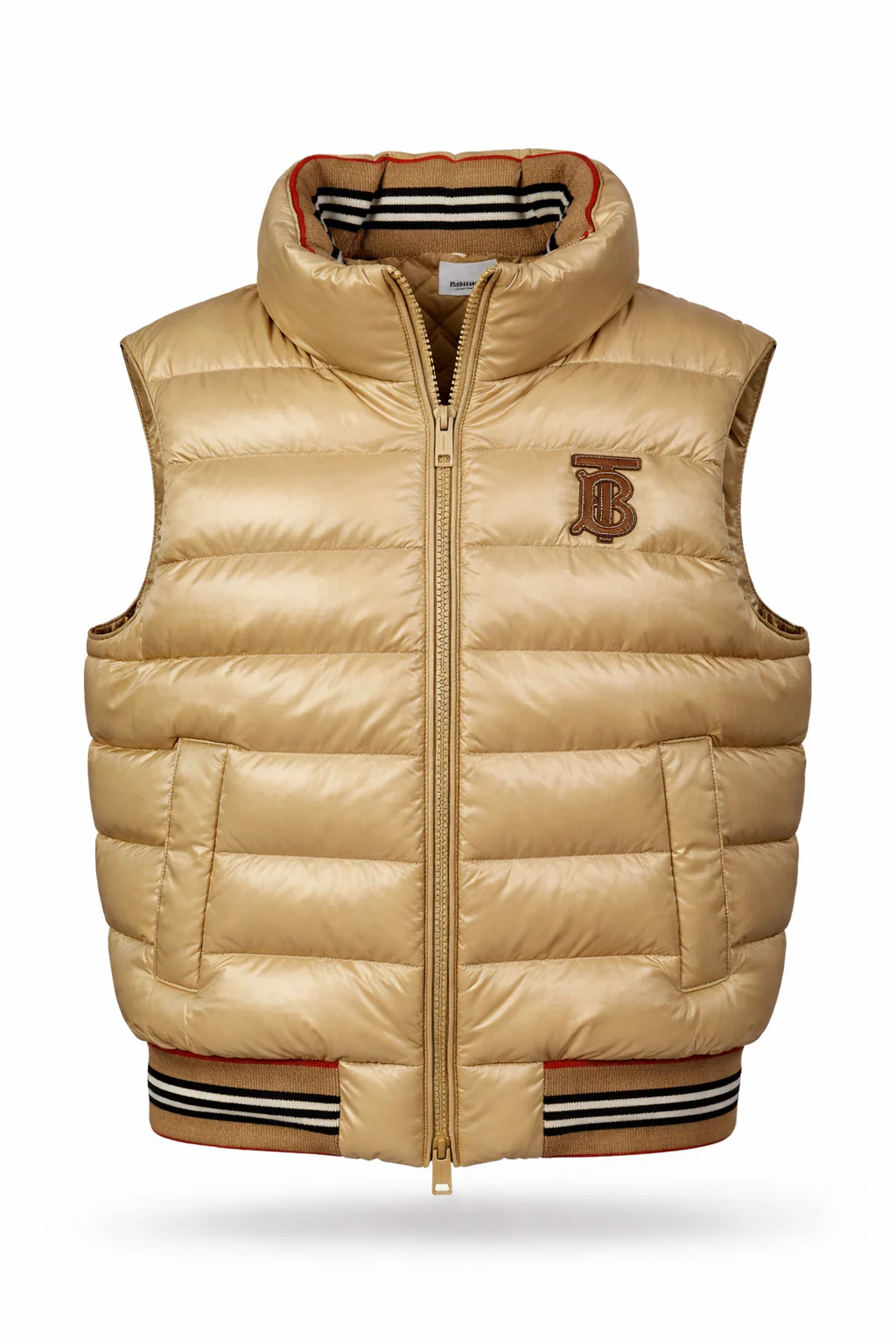Burberry Gold Nylon Icon Stripe TB Monogram Puffer Gilet (Pre-Loved)