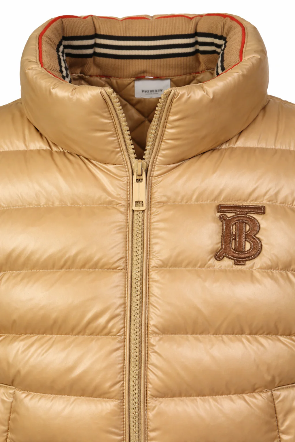 Burberry Gold Nylon Icon Stripe TB Monogram Puffer Gilet (Pre-Loved)