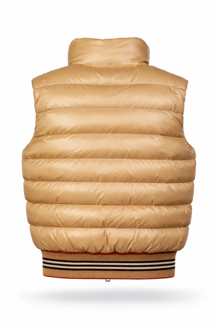 Burberry Gold Nylon Icon Stripe TB Monogram Puffer Gilet (Pre-Loved)