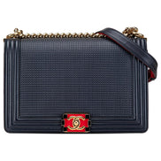 Chanel CC Medium Boy Bag Navy Perforated Leather 