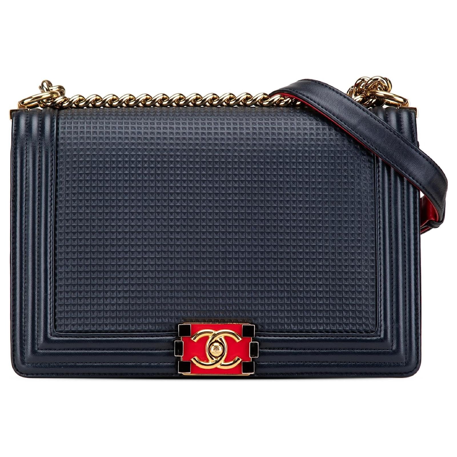 Chanel CC Medium Boy Bag Navy Perforated Leather 