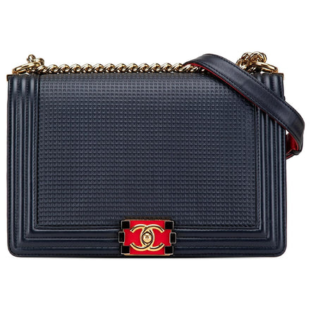 Chanel CC Medium Boy Bag Navy Perforated Leather "Unworn"