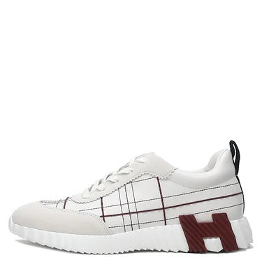 Hermès White and Burgundy Grid Stitch Bouncing Sneakers "Unworn"