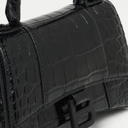 Balenciaga Hourglass Small Handbag Black Croc-Effect Leather 