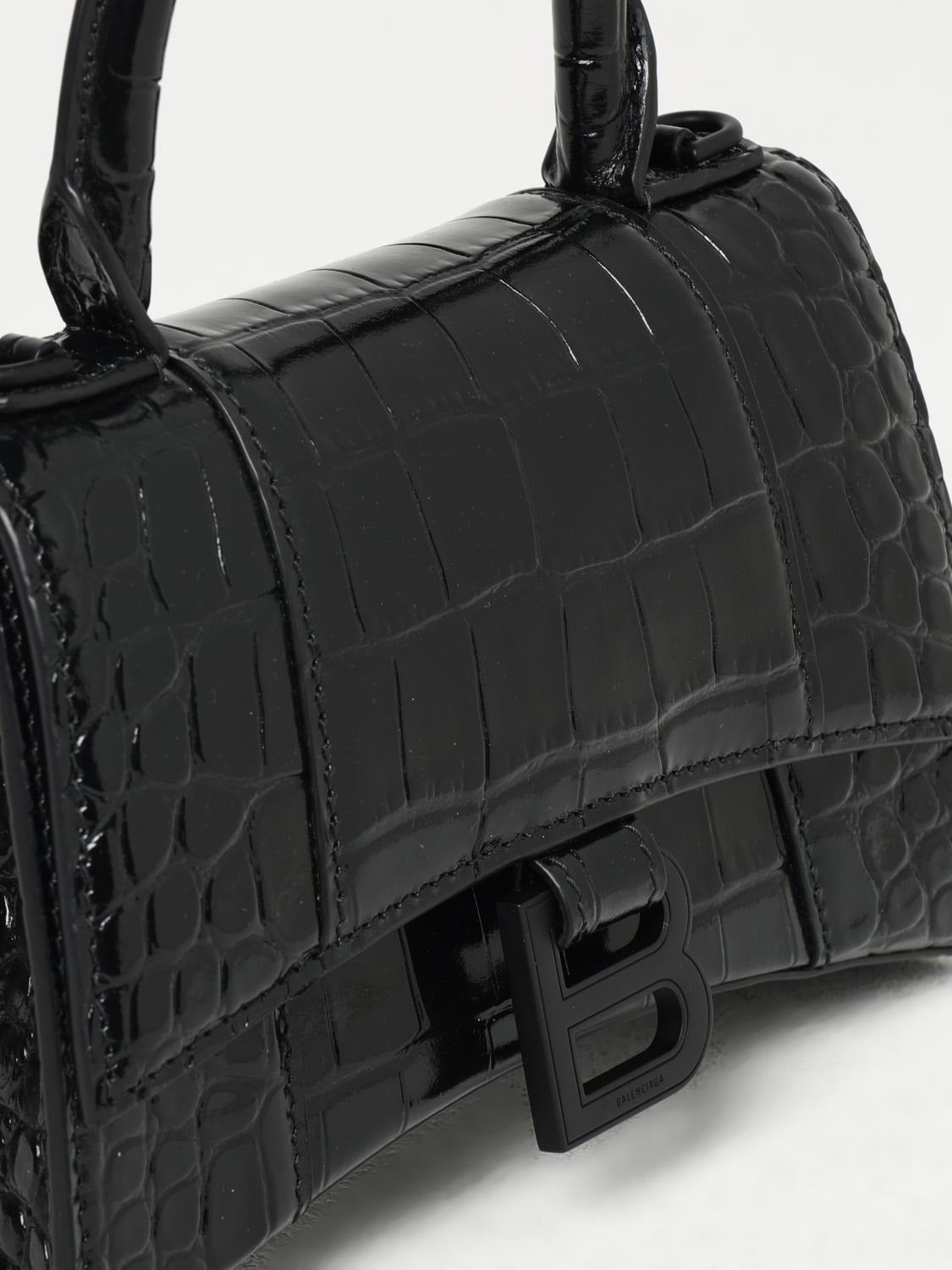 Balenciaga Hourglass Small Handbag Black Croc-Effect Leather 