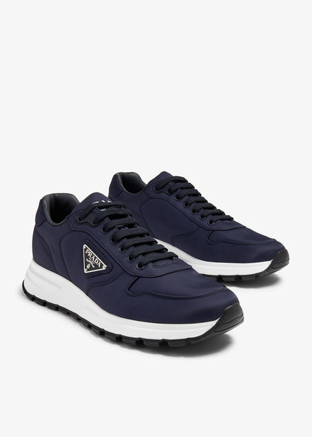 Prada Navy Suede and Nylon Triangle Logo Sneakers "Unworn"