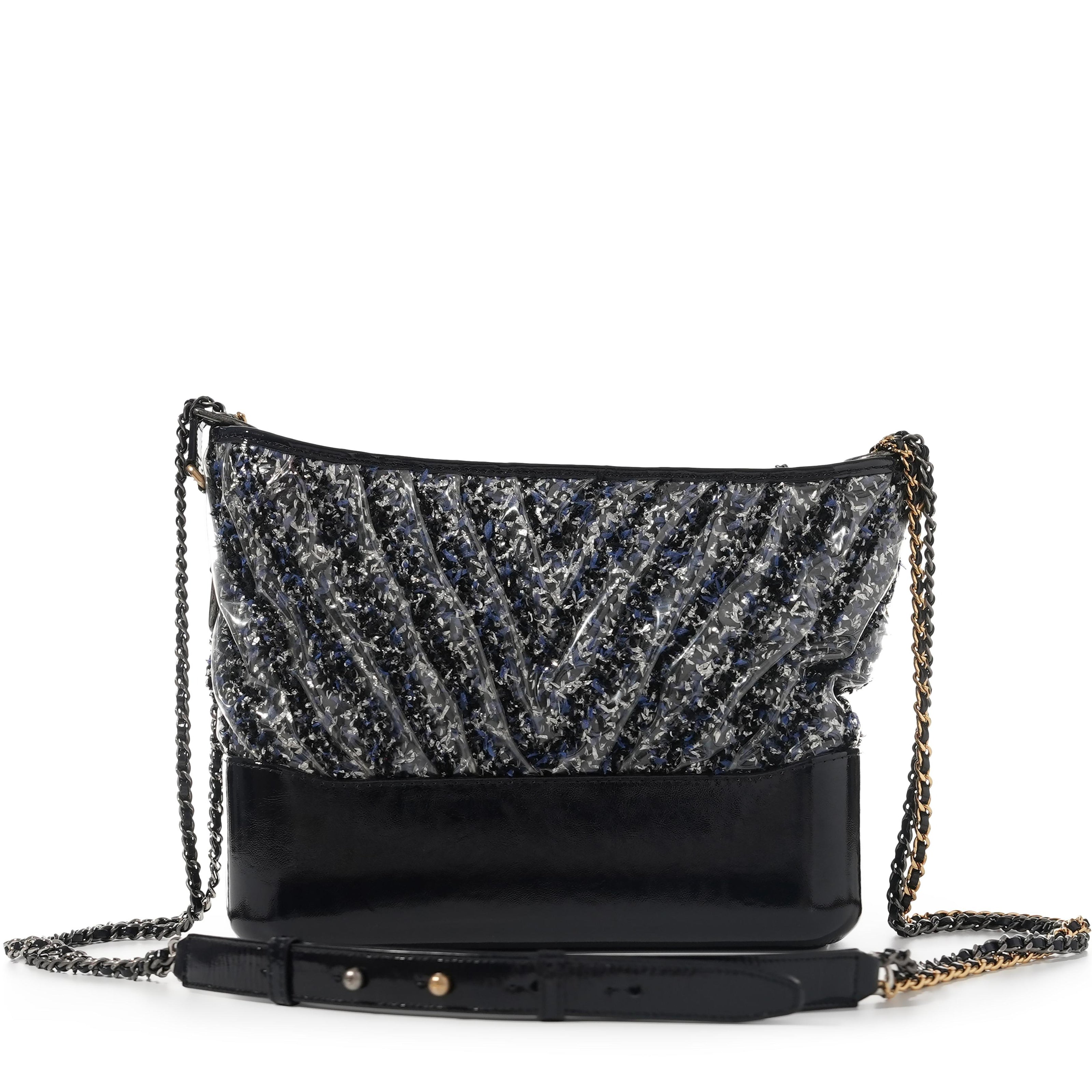 Chanel Medium Plastic Chevron Gabrielle Tweed Hobo Bag (Pre-Loved)