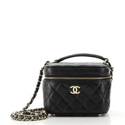 Chanel Classic Vanity Case with Chain Top Handle Black Caviar Gold Hardware 