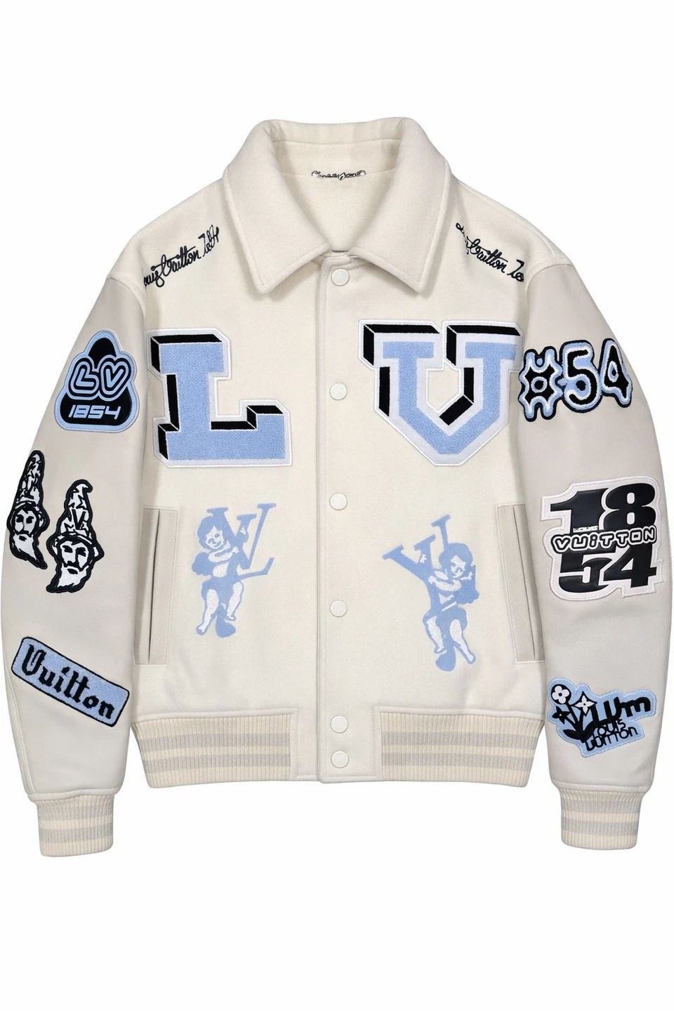 Louis Vuitton Cream Virgil Abloh Patch Varsity Jacket 
