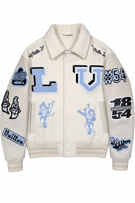 Louis Vuitton Cream Virgil Abloh Patch Varsity Jacket "Unworn"