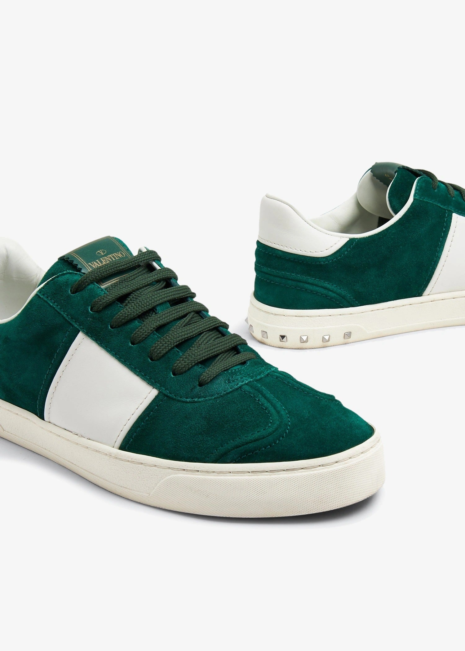 Valentino Garavani Green Suede & White Leather Flycrew Sneakers (Pre-Loved)