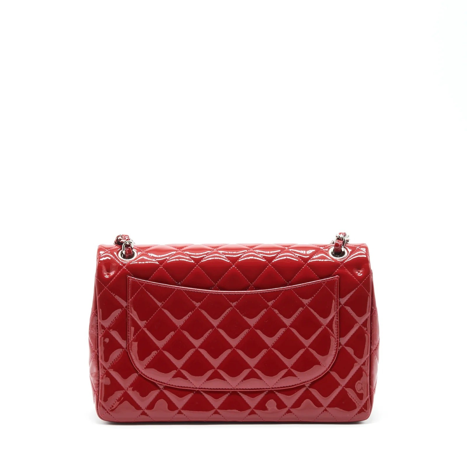 Chanel Classic Double Flap Medium Red Monogram Patent Leather (Pre-Loved)