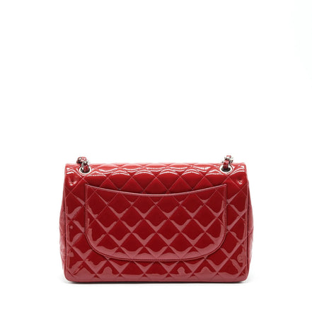 Chanel Classic Double Flap Medium Red Monogram Patent Leather (Pre-Loved)