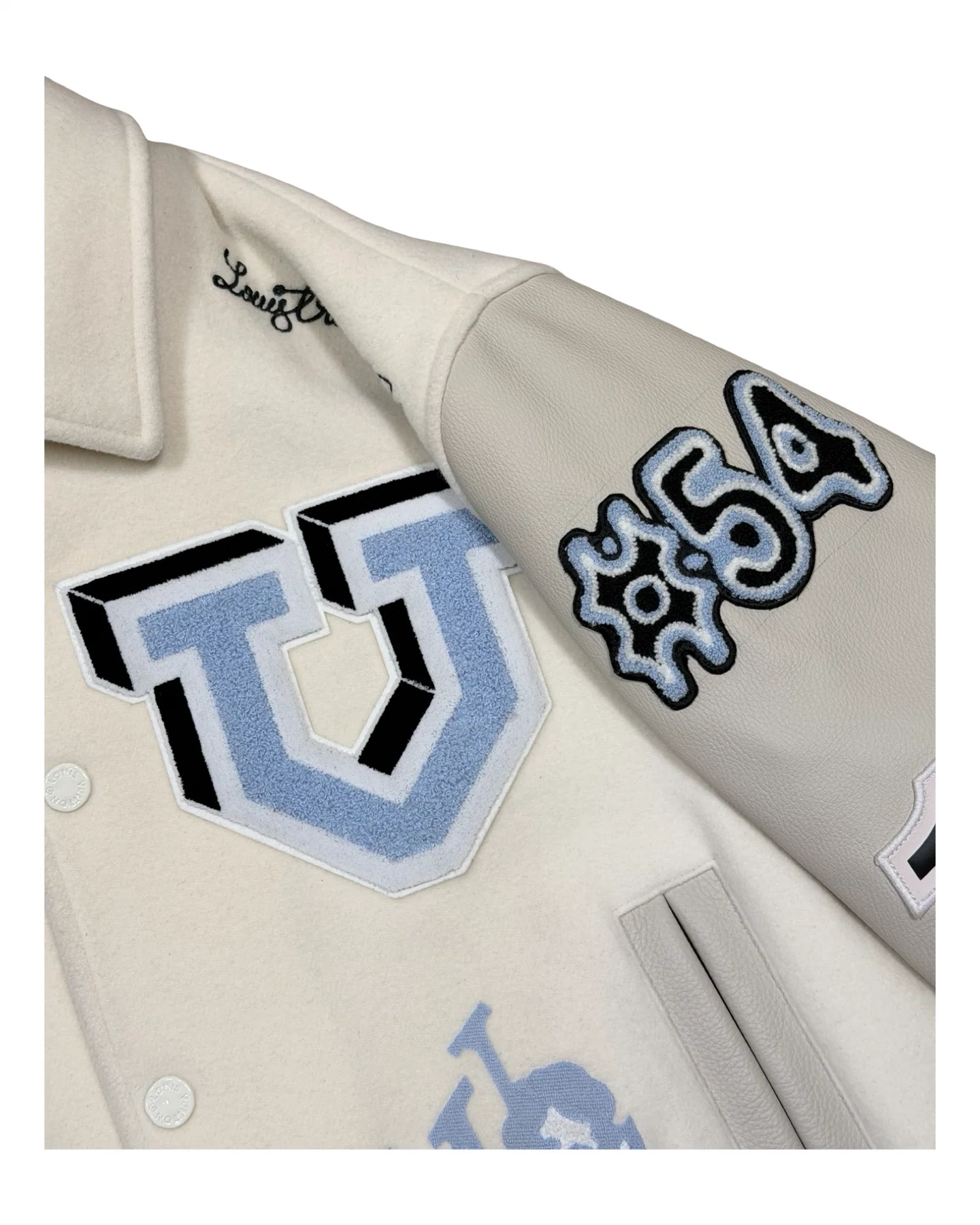 Louis Vuitton Cream Virgil Abloh Patch Varsity Jacket 