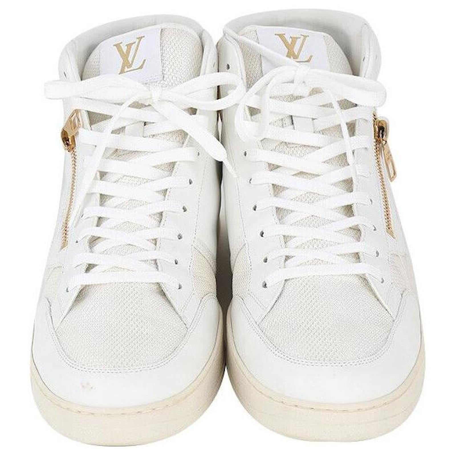 Louis Vuitton Rivoli White Leather Monogram High-Top Sneakers (Pre-Loved)