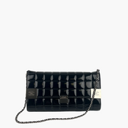 Chanel Chocolate Bar CC Clutch on Chain Black Patent Leather 