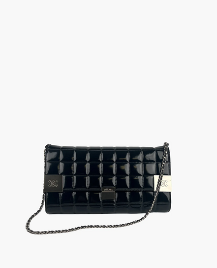 Chanel Chocolate Bar CC Clutch on Chain Black Patent Leather "Unworn"