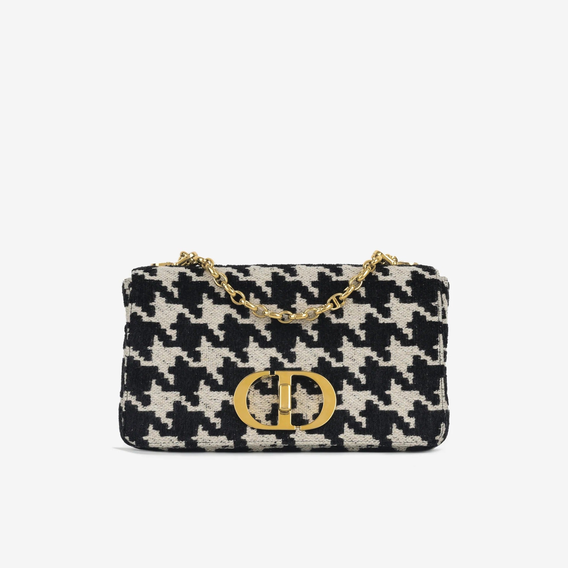 Dior Medium Caro Houndstooth Tweed Flap Shoulder Bag 