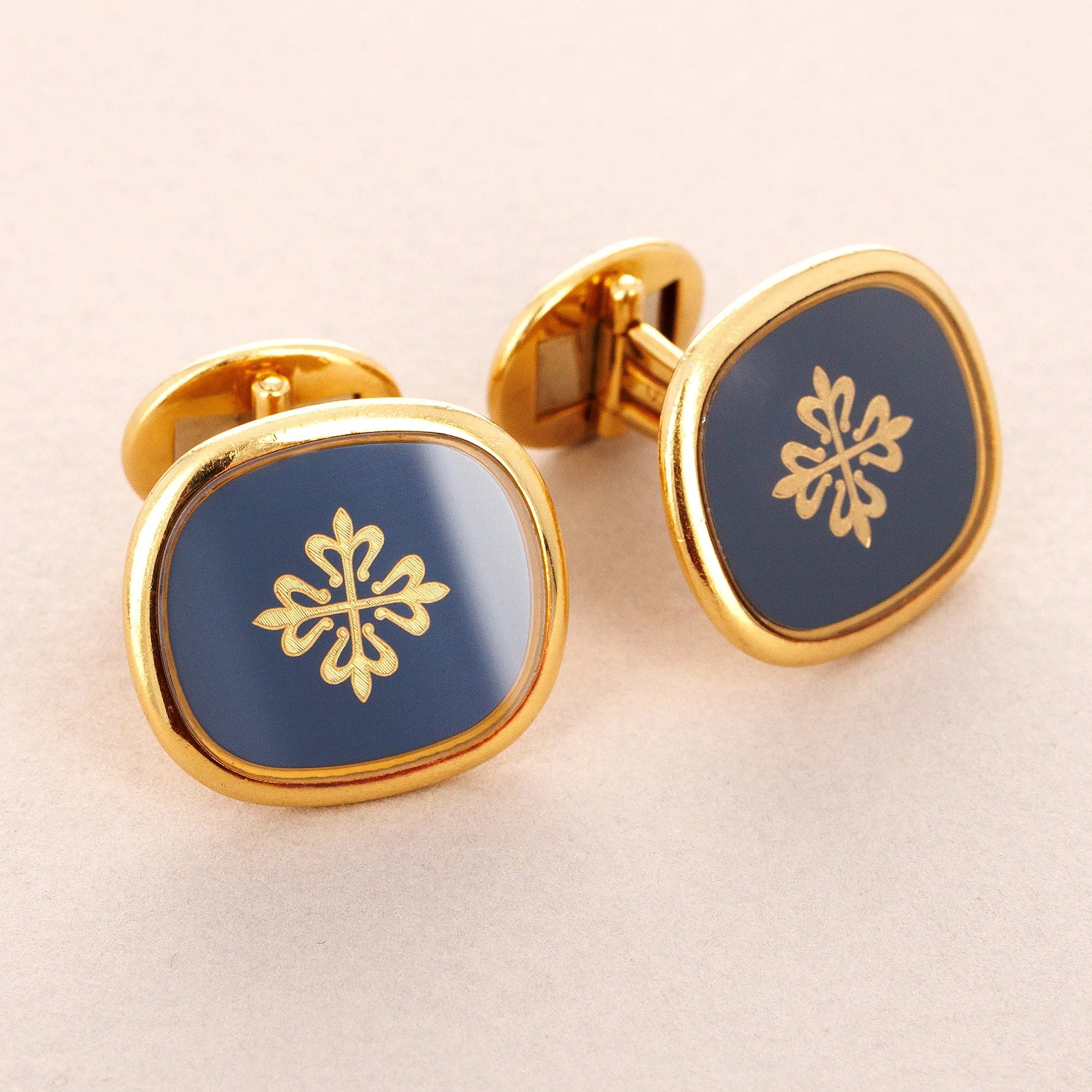 Patek Philippe Calatrava Cross Blue Enamel & Yellow Gold Cufflinks (Pre-Loved)
