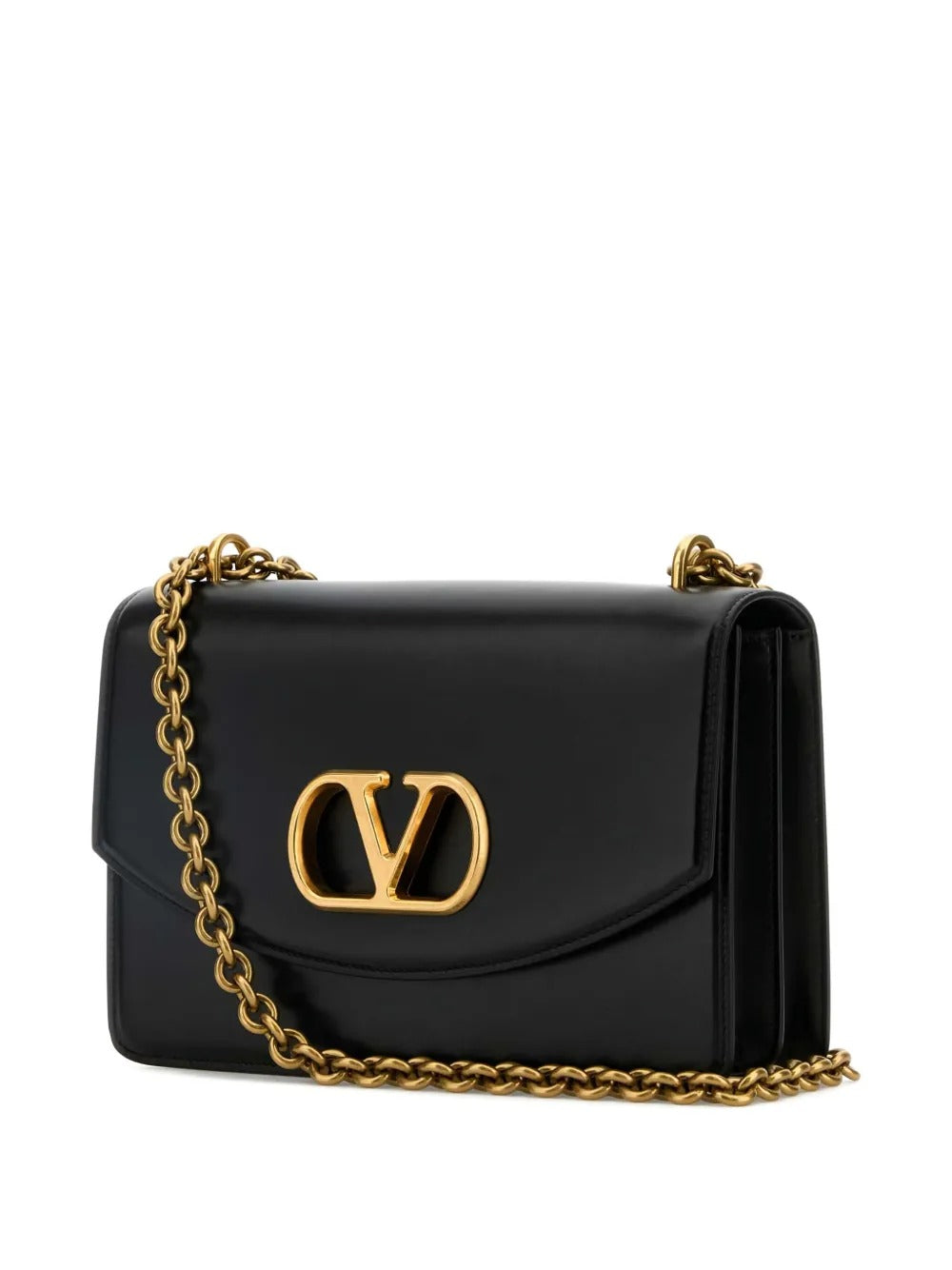 Valentino Garavani Stud Sign VLogo Shoulder Bag Black Leather (Pre-Loved)