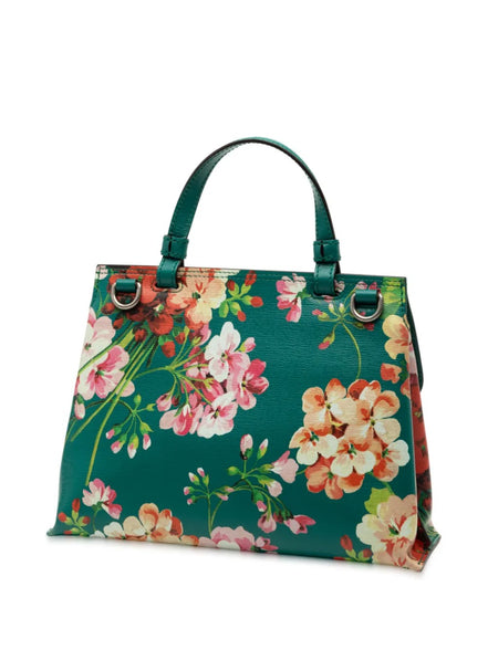 Gucci Green Floral Print Bamboo Top Handle Bag (Pre-Loved)